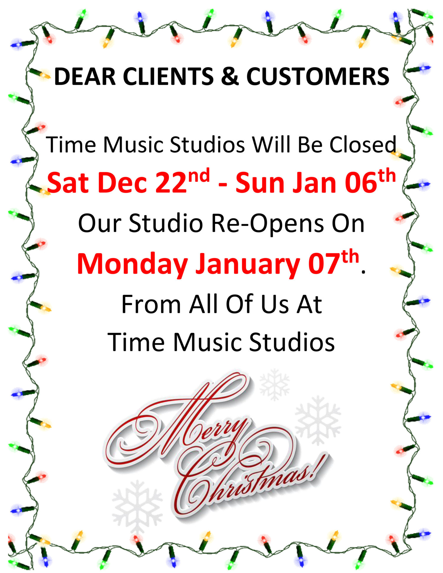 Christmas Closure 2018 – 2019